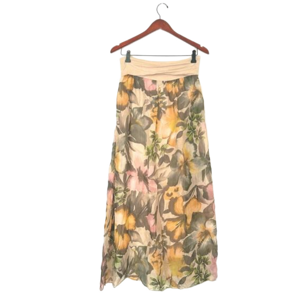 Anthropologie Floral Maxi Skirt - Cream, Yellow, Green